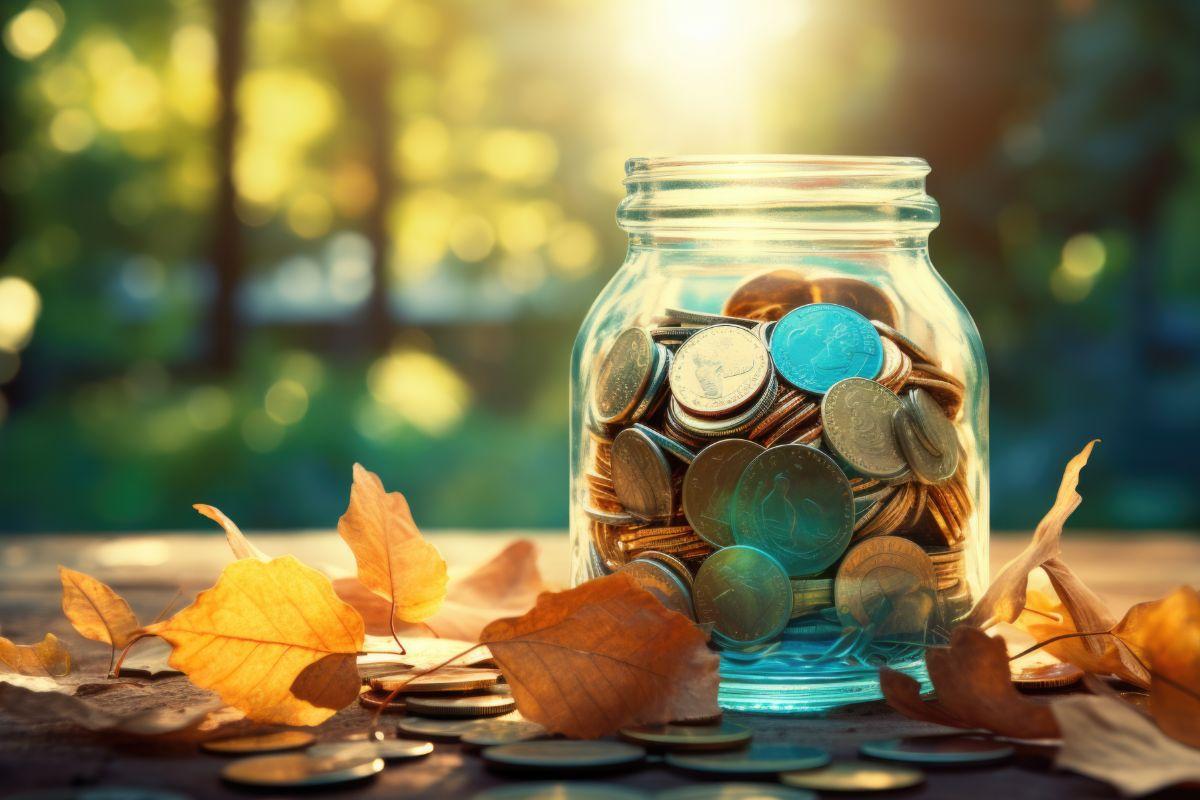 Autumn Statement - autumn leaves and money jar