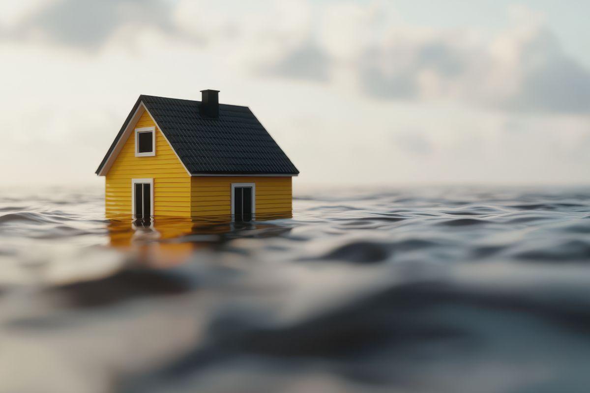 A toy house floating on water